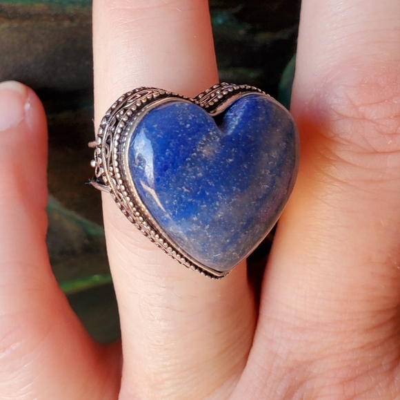 New Heart Shaped Lapis Lazuli 925 Silver Ring. - Picture 11 of 16